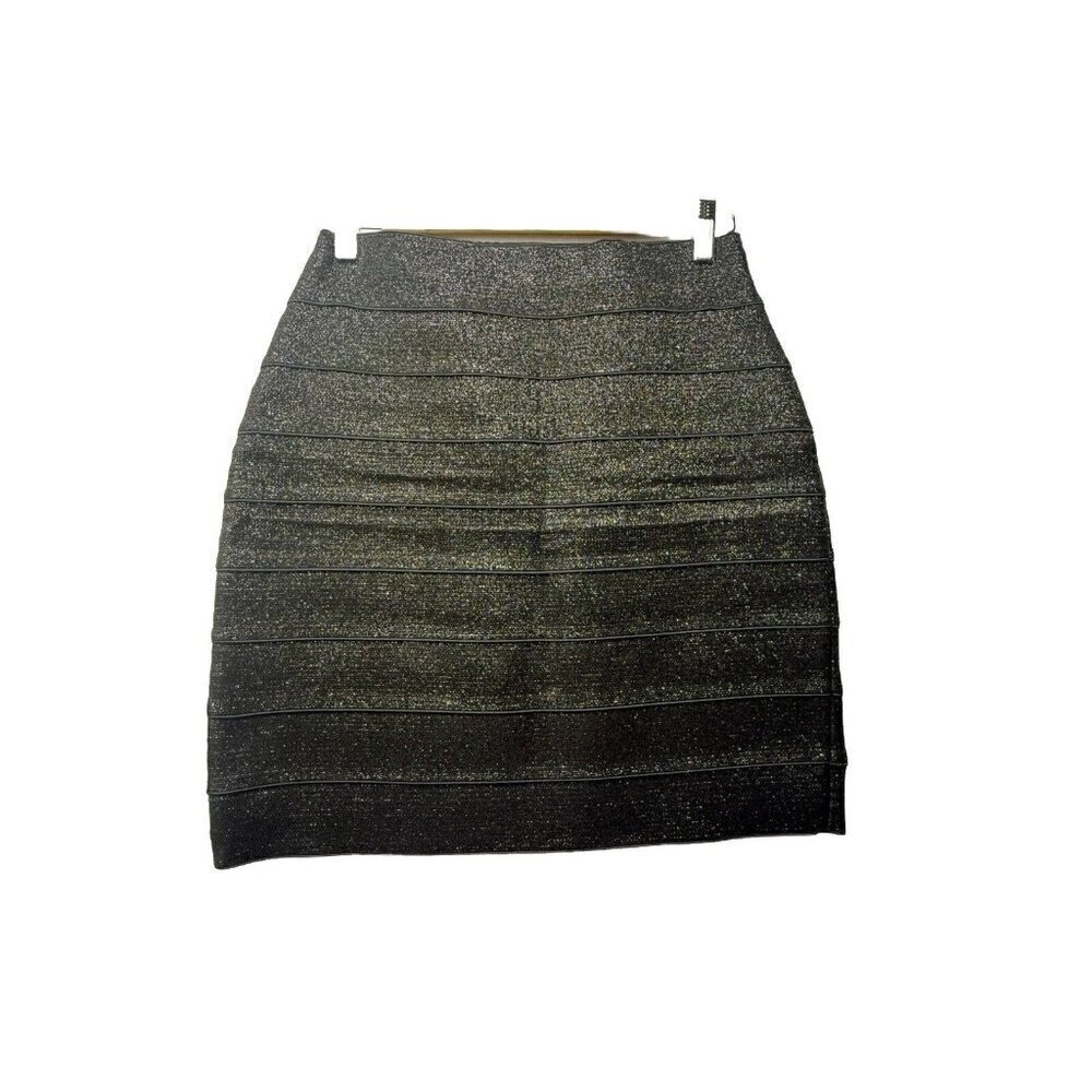 Vintage Y2K Express Women's Sparkle Metallic Black Mini Pencil Bandage Skirt